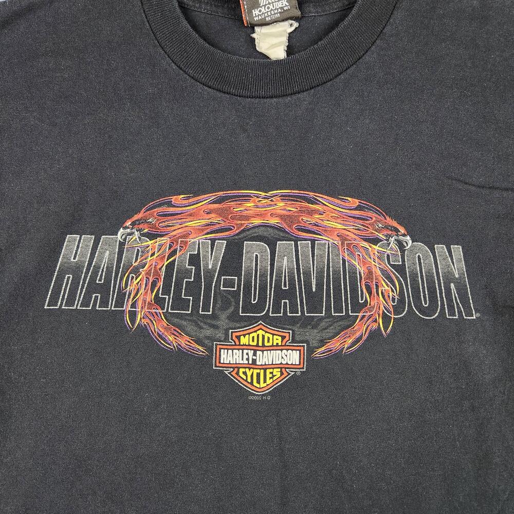 Vintage Harley Davidson Shirt Mens Medium Black Flame Eagle Hughesville MD Y2K